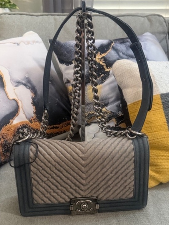 CHANEL Handbags - Chanel Boy Flap Bag in Chevron Denim